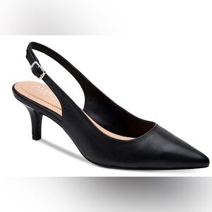 Alfani Slingback Mid Heel Black Leather Pump